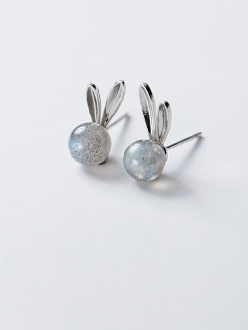 Rosh 925 Sterling Silver  Cute Strawberry Crystal Moonstone rabbit  Stud Earring 3
