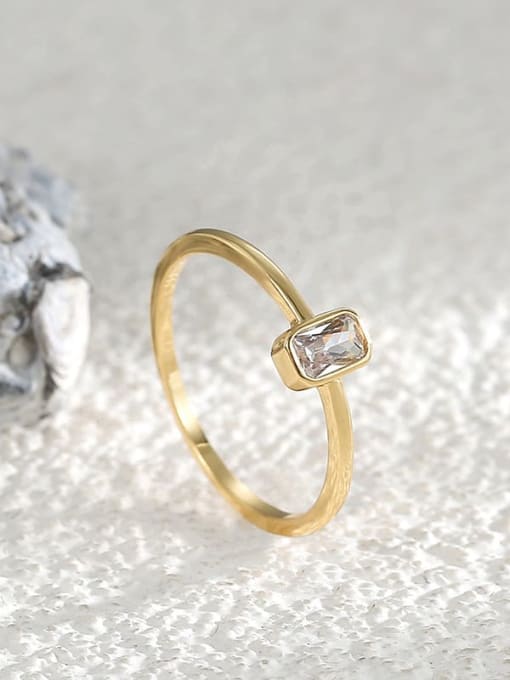 CHARME Brass Glass Stone Geometric Minimalist Band Ring 0