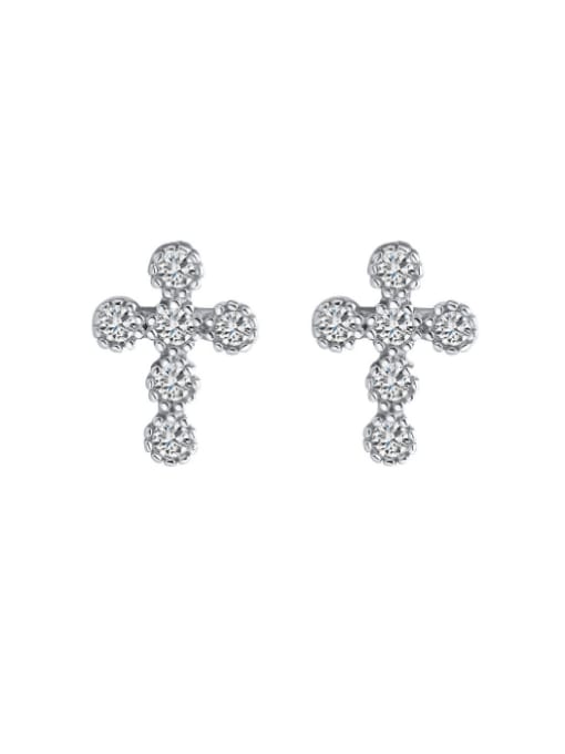 silvery 925 Sterling Silver Cubic Zirconia Cross Minimalist Stud Earring