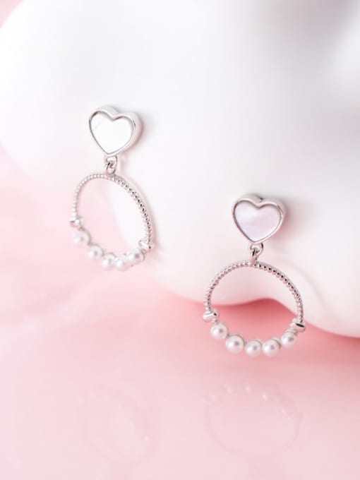 Rosh 925 Sterling Silver Imitation Pearl  Heart Round Trend Drop Earring 1