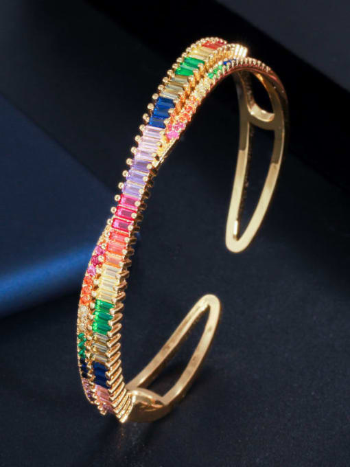 L.WIN Brass Cubic Zirconia Geometric Luxury Cuff Bangle 3