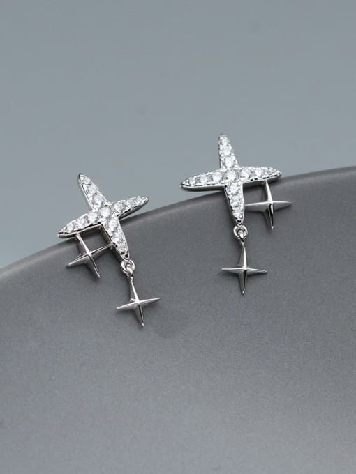 Rosh 925 Sterling Silver Cubic Zirconia Cross Dainty Stud Earring 0