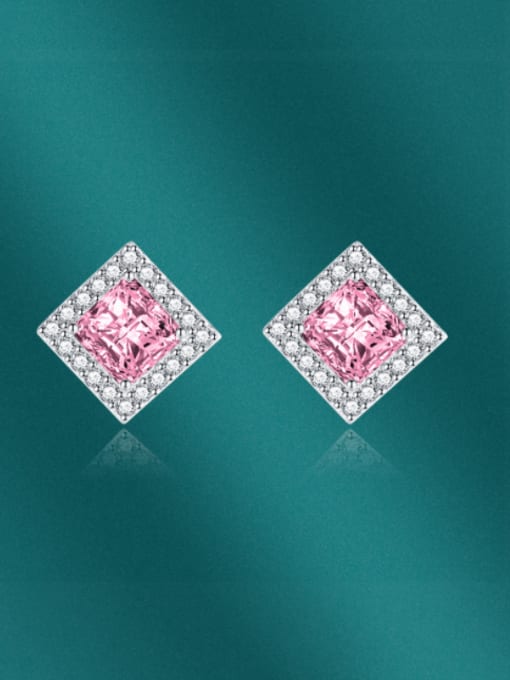 Pink diamond Brass Cubic Zirconia Multi Color Square Minimalist Stud Earring