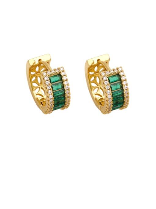 green Brass Cubic Zirconia Geometric Minimalist Huggie Earring
