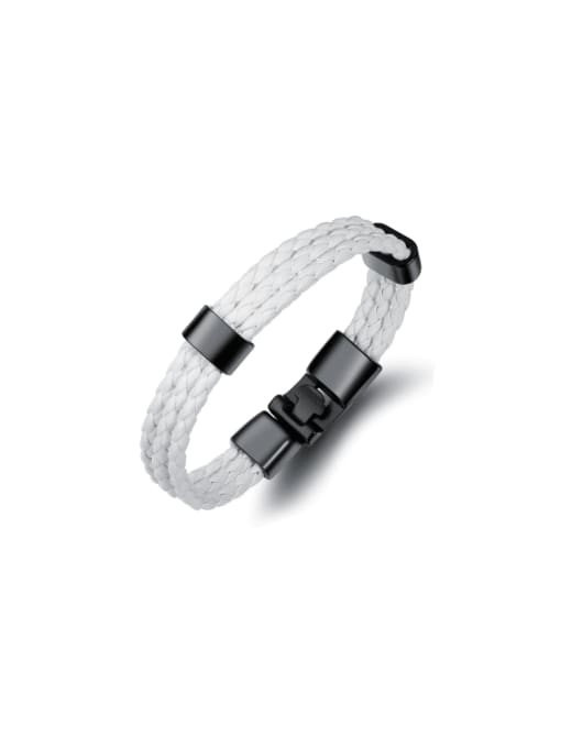 PH1260 white and black buckle Titanium Steel Artificial Leather Weave Hip Hop Set Bangle