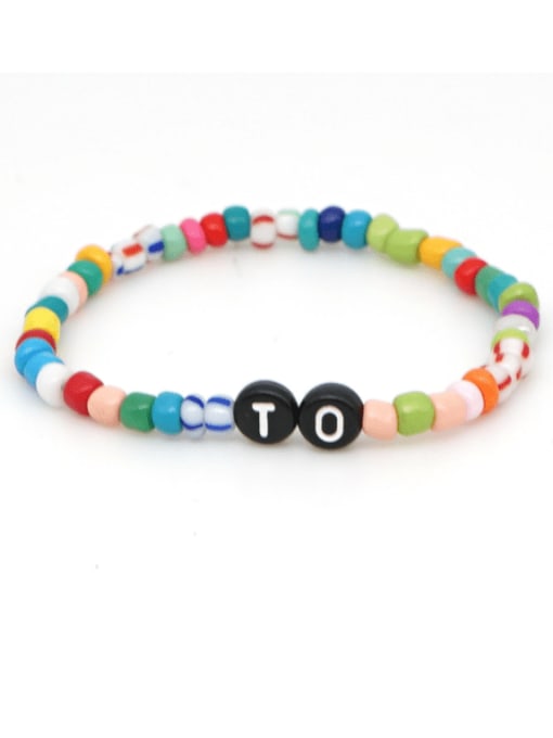 B B190074A Stainless steel MGB  Bead Multi Color Letter Bohemia Stretch Bracelet