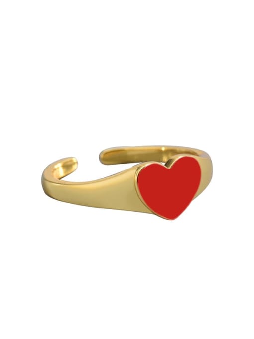 red 925 Sterling Silver Enamel Heart Minimalist Band Ring