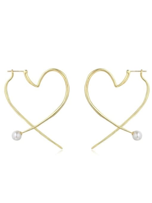 LI MUMU Copper Imitation Pearl White Heart Minimalist Chandelier Earring 0