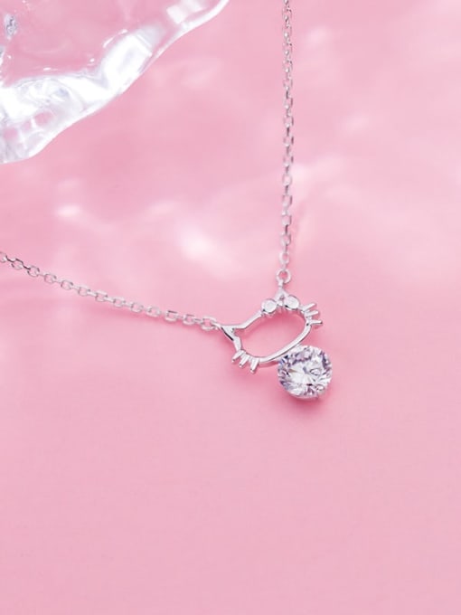 Rosh 925 Sterling Silver Cubic Zirconia Fashion Cute Hollow Cat Necklace 2