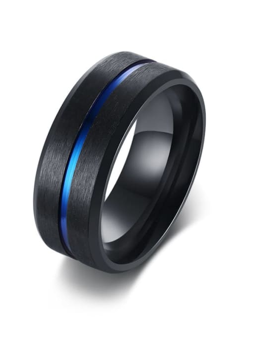 Black blue Titanium Steel Geometric Minimalist Band Ring