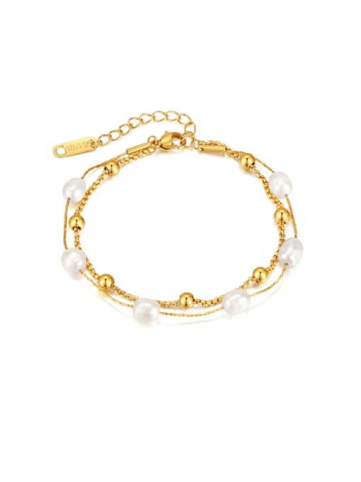 1378 Steel Bracelet Gold Titanium Steel Imitation Pearl Geometric Minimalist Strand Bracelet