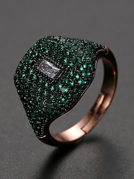 Green Copper Rhinestone Geometric Dainty Band Ring