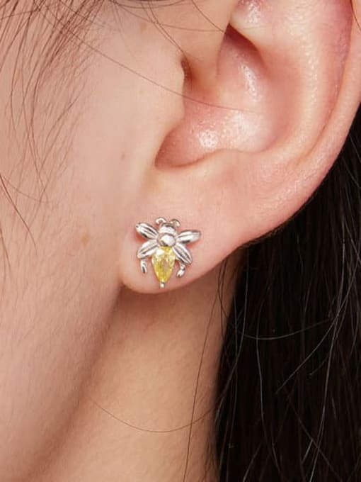 Jare 925 Sterling Silver Cubic Zirconia Bee Cute Stud Earring 1