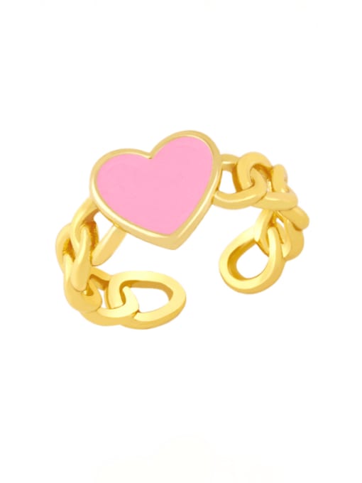 Pink Brass Enamel Heart Vintage Band Ring