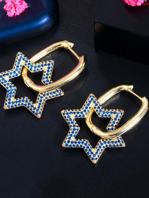 Golden Blue Brass Cubic Zirconia Geometric Luxury Cluster Earring