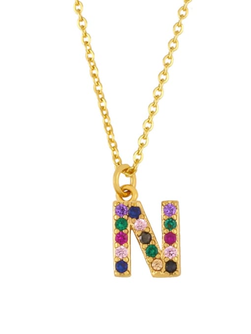 N Brass Cubic Zirconia Letter Vintage Necklace