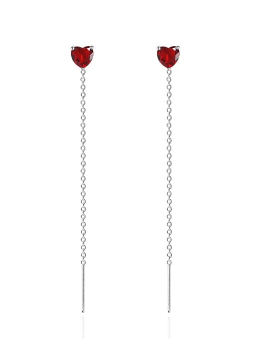 X&S Brass Cubic Zirconia Heart Tassel Minimalist Threader Earring 4