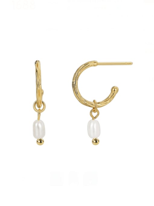 CHARME Brass Imitation Pearl Geometric Minimalist Drop Earring 0
