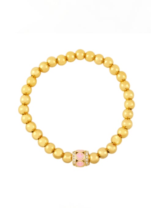 Pink Brass Enamel Smiley Vintage Beaded Bracelet
