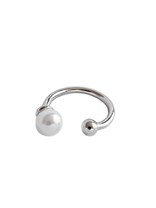 DAKA 925 Sterling Silver Imitation Pearl White Round Minimalist Clip Earring
