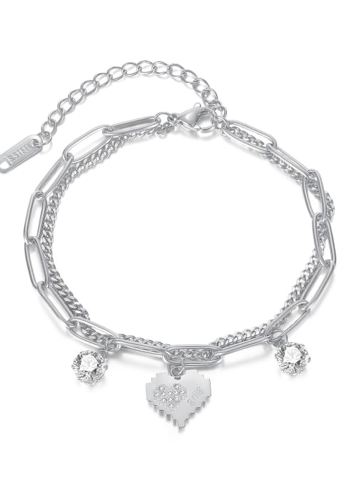 Open Sky Titanium Steel Heart Minimalist Double Layer Chain Bracelet 3