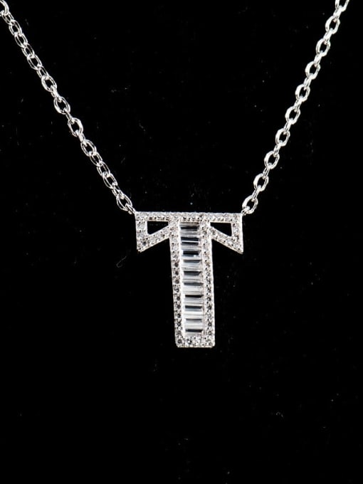 T 925 Sterling Silver Cubic Zirconia Letter Dainty Necklace