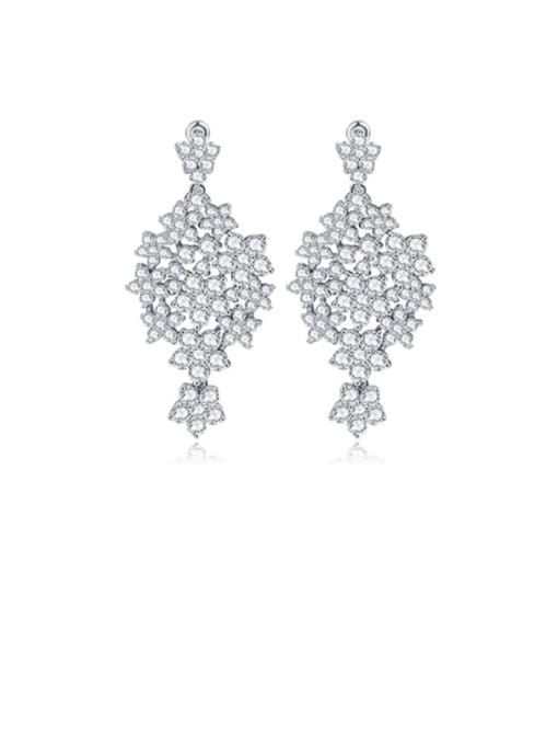 platinum Copper Cubic Zirconia Flower Luxury Drop Earring