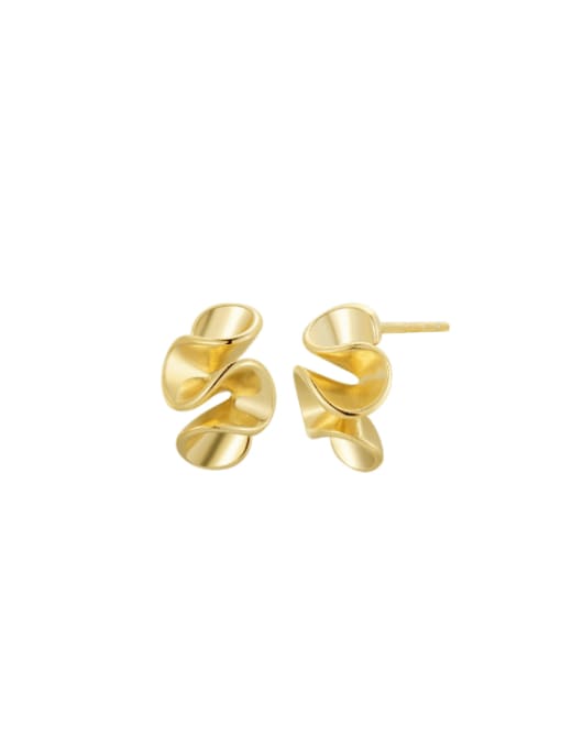 Golden Lotus Leaf Pleated Earrings 925 Sterling Silver Flower Hip Hop Stud Earring