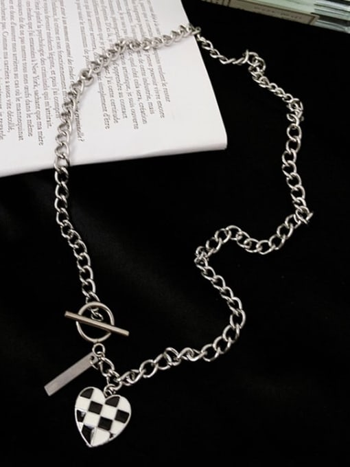 A TEEM Titanium Steel Enamel Heart Vintage Hollow Chain Necklace 2
