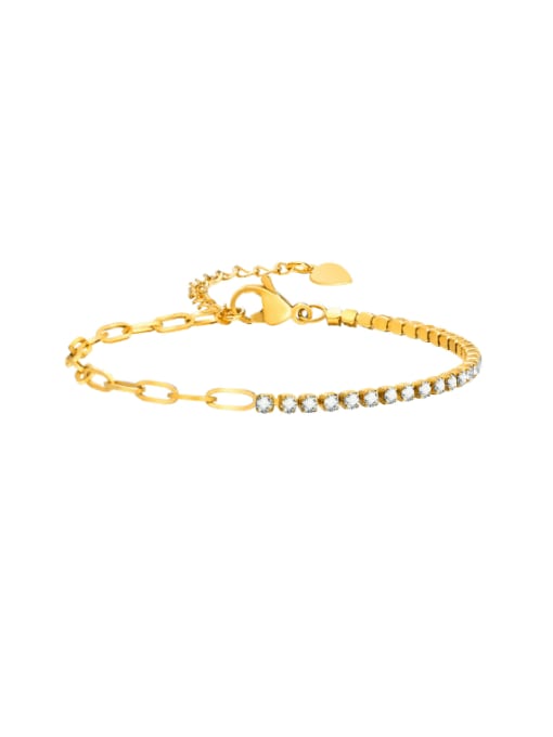 Gold Bracelet Titanium Steel Cubic Zirconia Asymmetrical Chain Dainty Link Bracelet