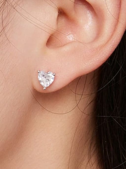 Jare 925 Sterling Silver Cubic Zirconia Heart Minimalist Stud Earring 1