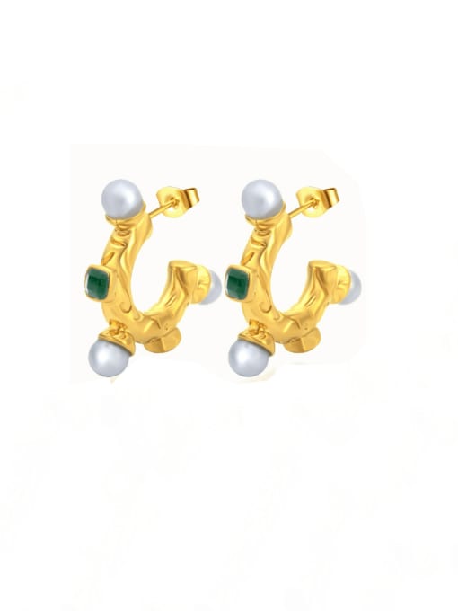 18K gold Titanium Steel Imitation Pearl Geometric Minimalist Stud Earring