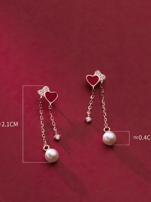 Rosh 925 Sterling Silver Enamel Heart Minimalist Threader Earring 3