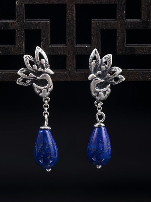 Phoenix Water Drop Lapis lazuli Earrings 925 Sterling Silver Vintage Phoenix Drop Earring