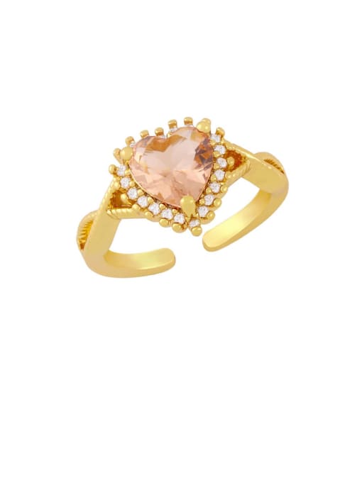 Champagne Brass Cubic Zirconia Heart Artisan Band Ring
