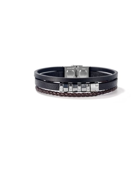1443 Leather Bracelet Titanium Steel Leather Geometric Hip Hop Strand Bracelet