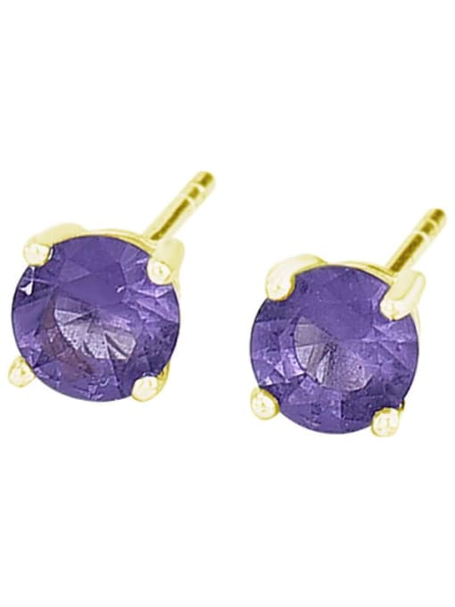 Purple glass gold 925 Sterling Silver Cubic Zirconia Geometric Minimalist Stud Earring