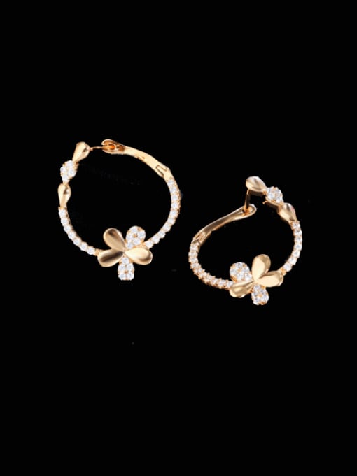 L.WIN Brass Cubic Zirconia Flower Minimalist Stud Earring 0