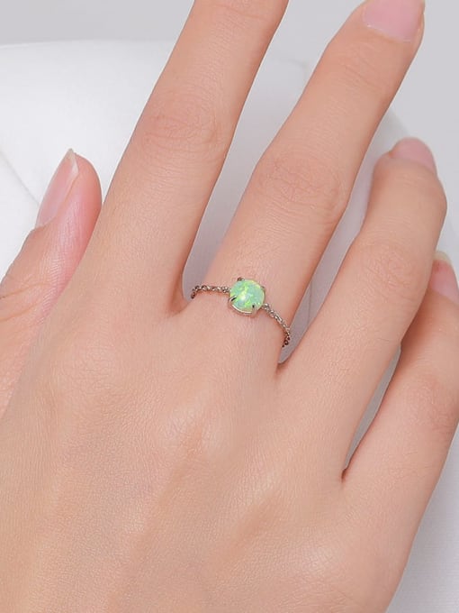 MODN 925 Sterling Silver Synthetic Opal Geometric Minimalist Band Ring 1