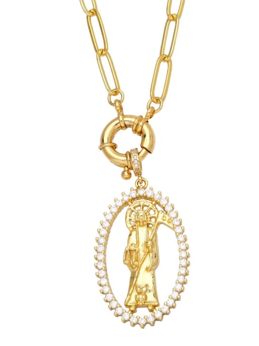 A Brass Cubic Zirconia Geometric Vintage Virgin mary Pendant  Necklace
