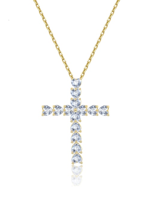BLING SU Brass Cubic Zirconia Cross Minimalist Regligious Necklace