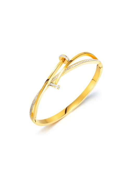 1038 Steel Bracelet Gold Stainless steel Cubic Zirconia Irregular Minimalist Band Bangle