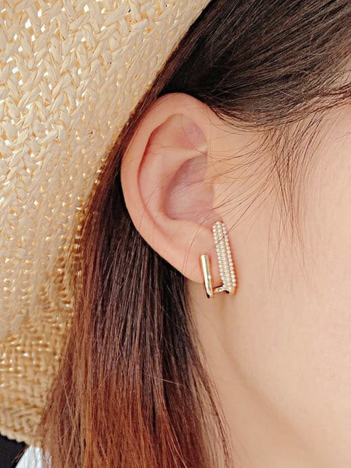 Open Sky Brass Imitation Pearl Geometric Minimalist Stud Earring 1