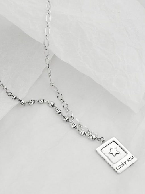 SHUI Vintage  Sterling Silver With Platinum Plated Simplistic Square Necklaces 1