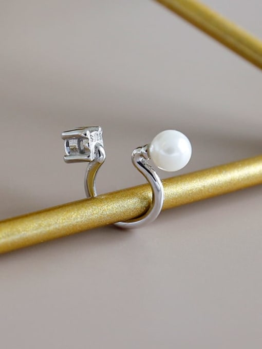 DAKA 925 Sterling Silver Imitation Pearl White Geometric Minimalist Clip Earring 4