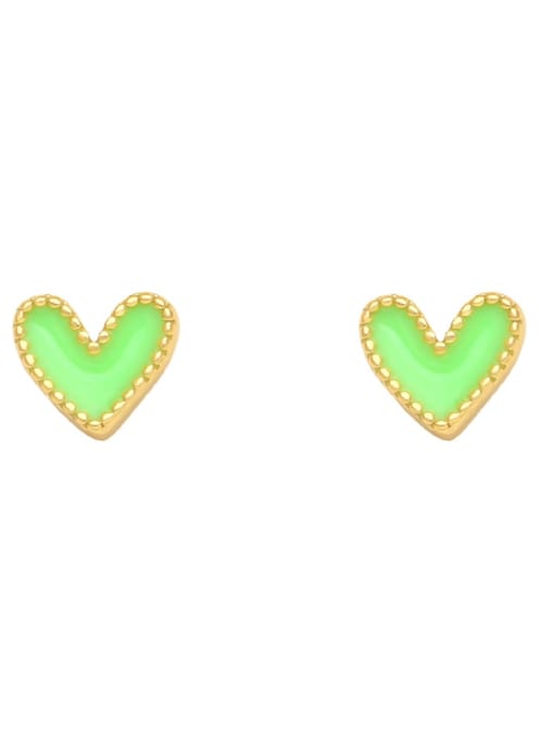 green Brass Enamel Heart Minimalist Stud Earring