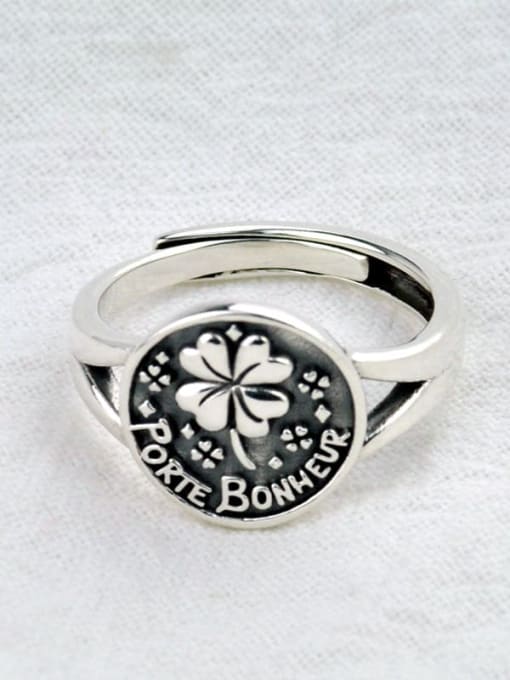 SHUI Vintage Sterling Silver With Antique Silver Plated Vintage Flower Free Sizd Rings 0