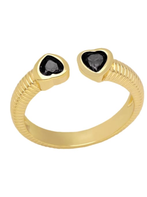 black Brass Cubic Zirconia Heart Minimalist Band Ring