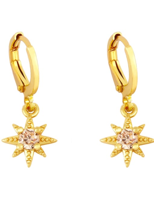Champagne Brass Glass Stone Star Minimalist Huggie Earring