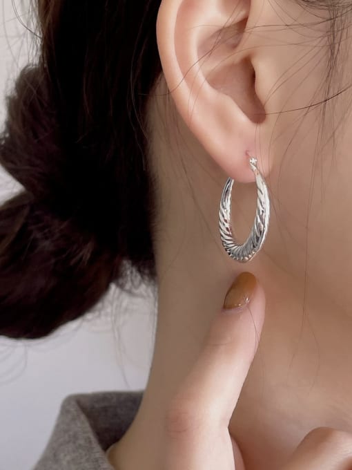 Boomer Cat 925 Sterling Silver Round Vintage Corrugated Hoop Earring 2